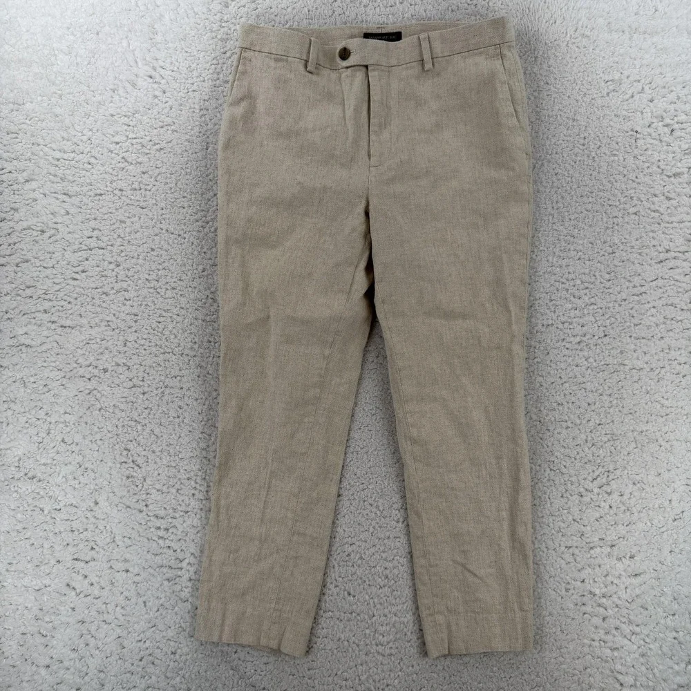 Banana Republic Mens Linen Chino Pants 32x30 Altered 32x27 Beige Herringbone